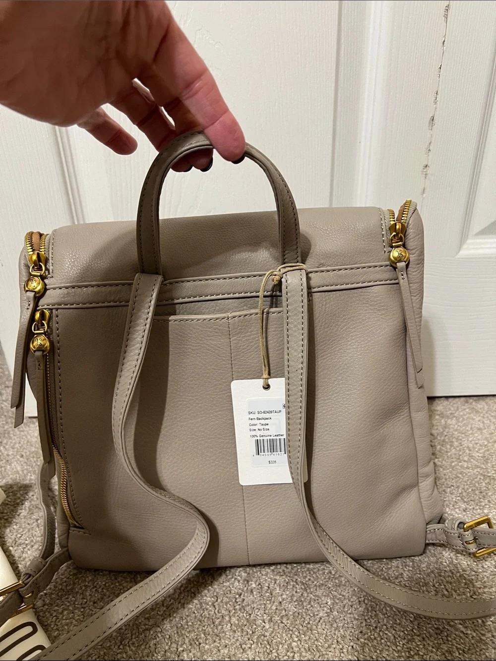 HOBO Taupe Leather Backpack with Gold Hardware